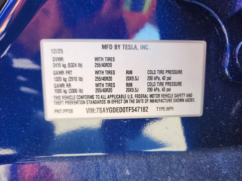 2026 Tesla Model Y მანქანა იყიდება აუქციონზე, vin: 7SAYGDED0TF547182, აუქციონის ნომერი: 57352476