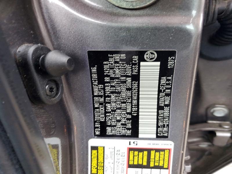 2019 Toyota Camry მანქანა იყიდება აუქციონზე, vin: 4T1B11HK4KU262662, აუქციონის ნომერი: 58272916