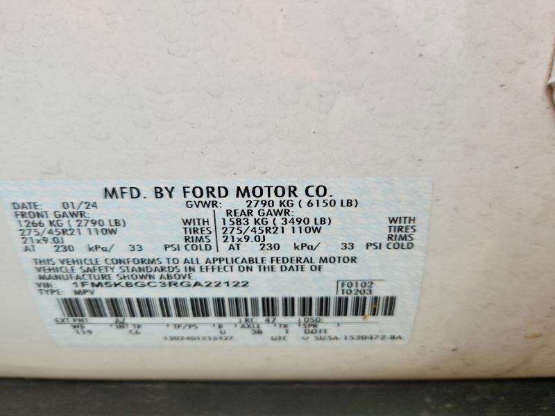2024 Ford Explorer მანქანა იყიდება აუქციონზე, vin: 1FM5K8GC3RGA22122, აუქციონის ნომერი: 56439696
