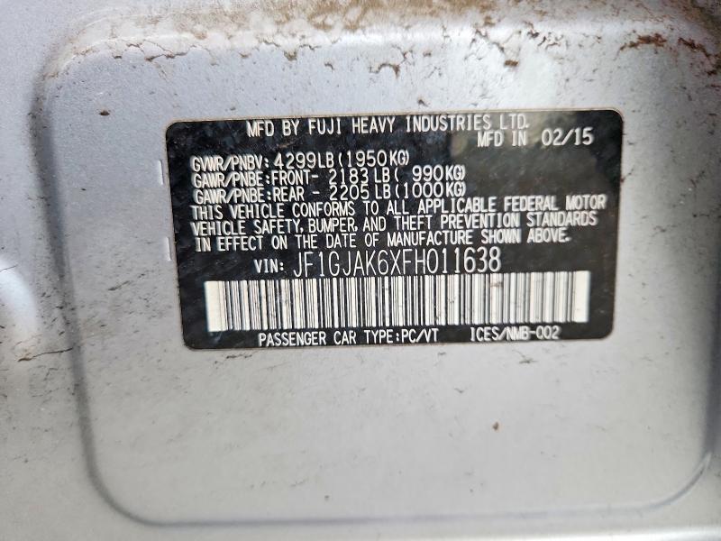 2015 Subaru Impreza მანქანა იყიდება აუქციონზე, vin: JF1GJAK6XFH011638, აუქციონის ნომერი: 58182486