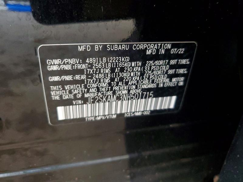 Продажа на аукционе авто 2022 Subaru Forester, vin: JF2SKAMC3NH501715, номер лота: 57601766