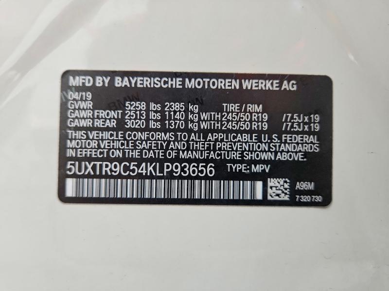 57602776 :رقم المزاد ، 5UXTR9C54KLP93656 vin ، 2019 Bmw X3 مزاد بيع