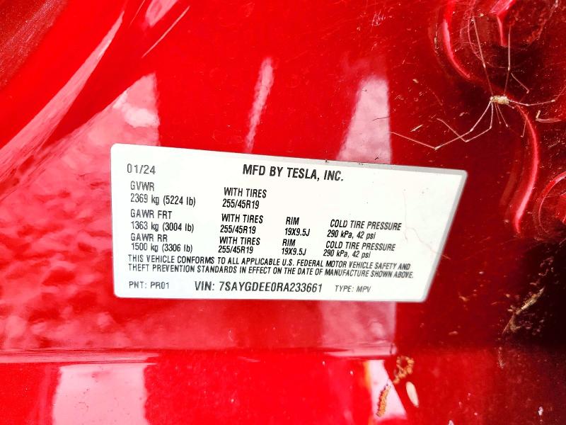 Продажа на аукционе авто 2024 Tesla Model Y, vin: 7SAYGDEE0RA233661, номер лота: 57025146