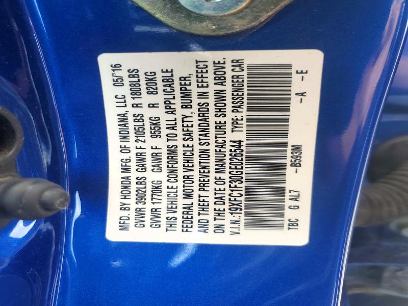 Продажа на аукционе авто 2016 Honda Civic, vin: 19XFC1F30GE026544, номер лота: 56625636