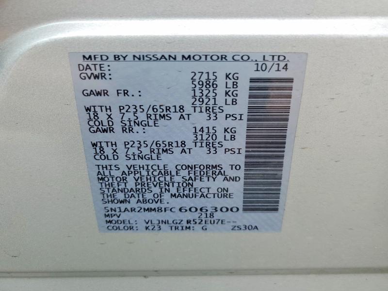 Продажа на аукционе авто 2015 Nissan Pathfinder, vin: 5N1AR2MM8FC606300, номер лота: 56690586