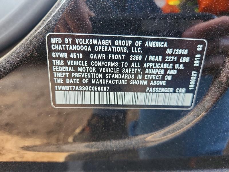 Aukcja sprzedaży 2016 Volkswagen Passat, vin: 1VWBT7A33GC056067, numer aukcji: 56100276