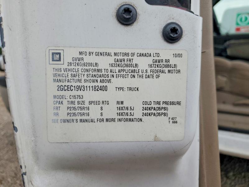Aukcja sprzedaży 2001 Chevrolet Silverado, vin: 2GCEC19V311182400, numer aukcji: 57023176