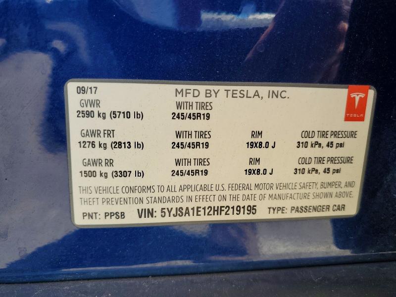 Продажа на аукционе авто 2017 Tesla Model S, vin: 5YJSA1E12HF219195, номер лота: 56414666