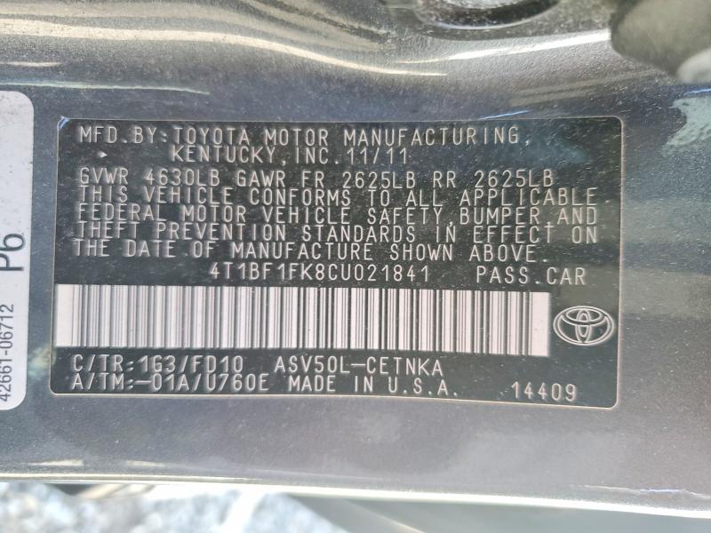 Aukcja sprzedaży 2012 Toyota Camry, vin: 4T1BF1FK8CU021841, numer aukcji: 54947746