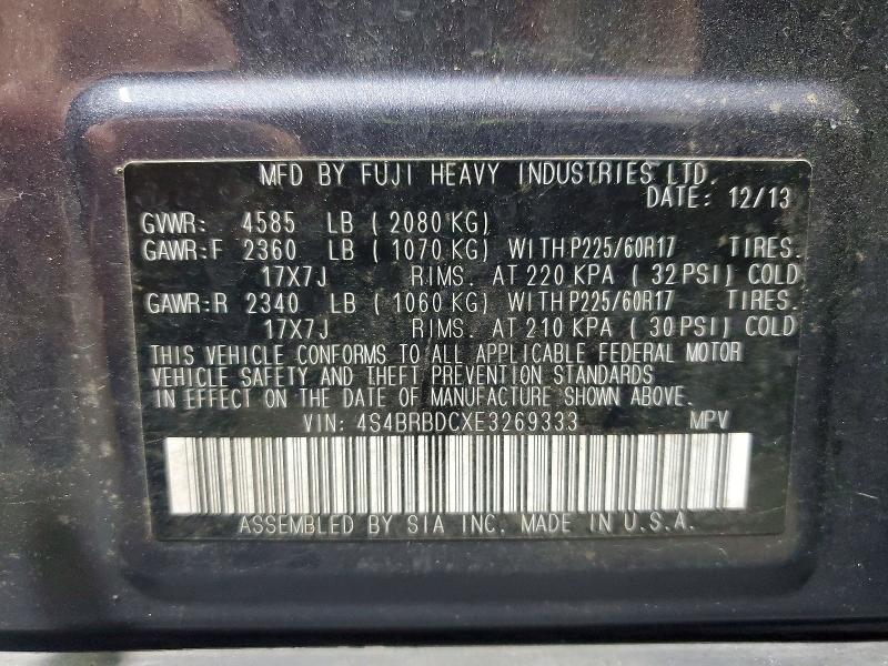 58416076 :رقم المزاد ، 4S4BRBDCXE3269333 vin ، 2014 Subaru Outback مزاد بيع