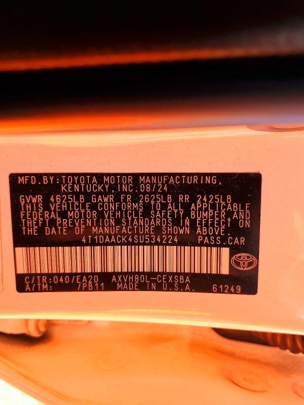2025 Toyota Camry მანქანა იყიდება აუქციონზე, vin: 4T1DAACK4SU534224, აუქციონის ნომერი: 57384016