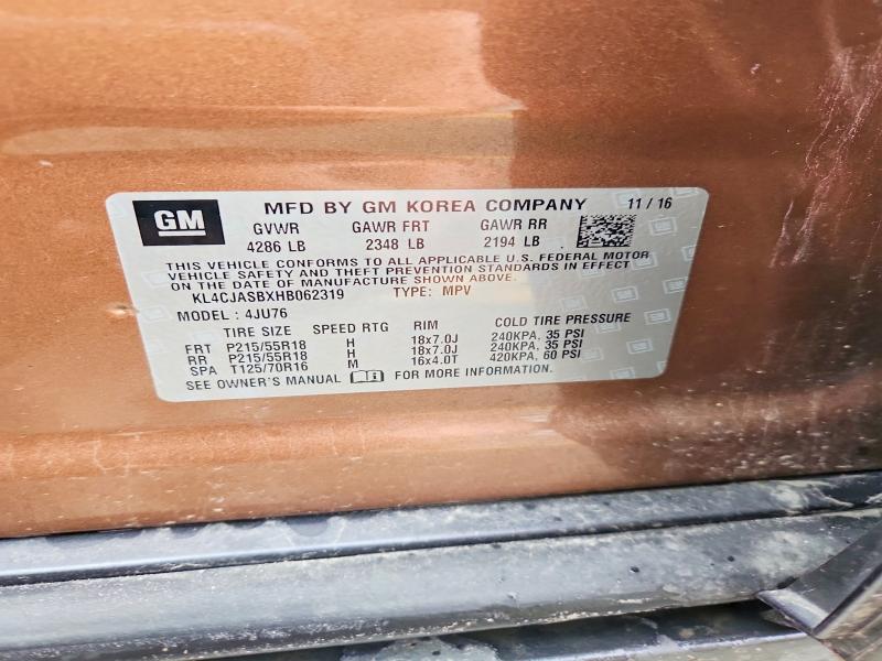 56973346 :رقم المزاد ، KL4CJASBXHB062319 vin ، 2017 Buick Encore مزاد بيع