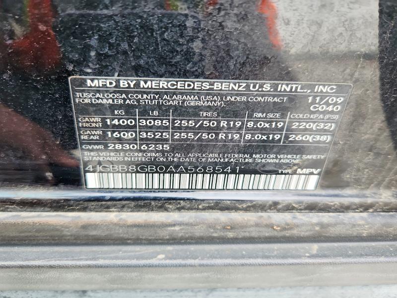 58982116 :رقم المزاد ، 4JGBB8GB0AA568541 vin ، 2010 Mercedes-benz Ml مزاد بيع