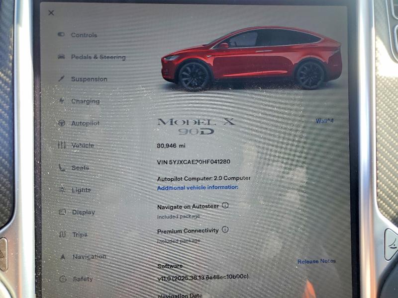 57530096 :رقم المزاد ، 5YJXCAE20HF041280 vin ، 2017 Tesla Model X مزاد بيع