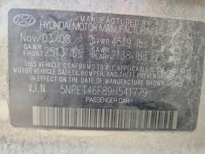Продажа на аукционе авто 2009 Hyundai Sonata, vin: 5NPET46F89H541779, номер лота: 54175926