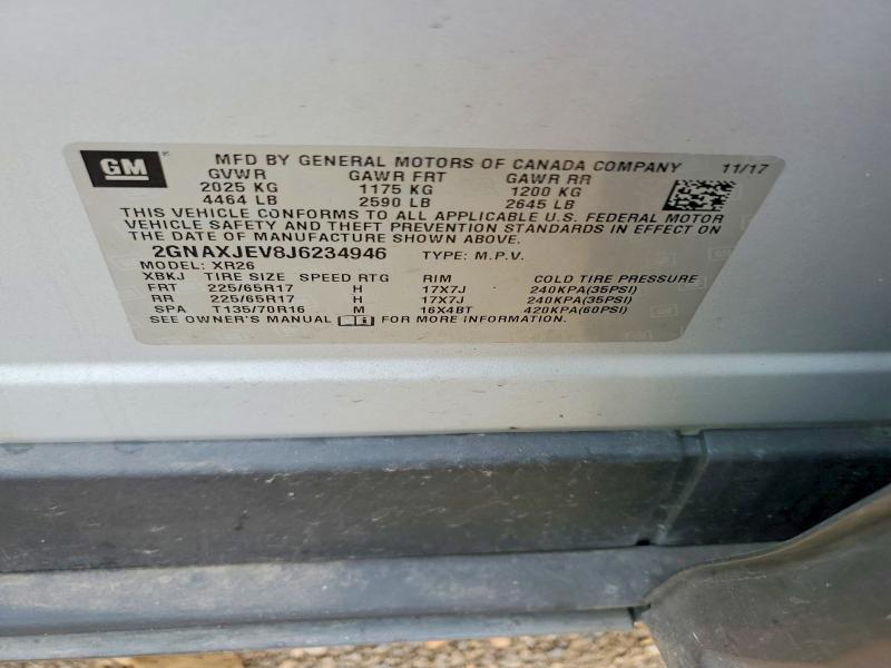 2018 Chevrolet Equinox მანქანა იყიდება აუქციონზე, vin: 2GNAXJEV8J6234946, აუქციონის ნომერი: 56618466
