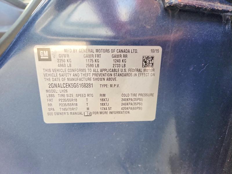 56877746 :رقم المزاد ، 2GNALCEK5G6168281 vin ، 2016 Chevrolet Equinox مزاد بيع