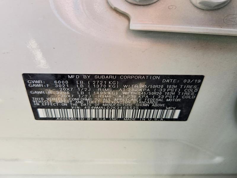 Продаж на аукціоні авто 2019 Subaru Ascent, vin: 4S4WMALD2K3465525, номер лоту: 55466816
