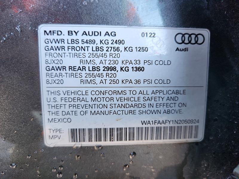 Продаж на аукціоні авто 2022 Audi Q5, vin: WA1FAAFY1N2050924, номер лоту: 56817606