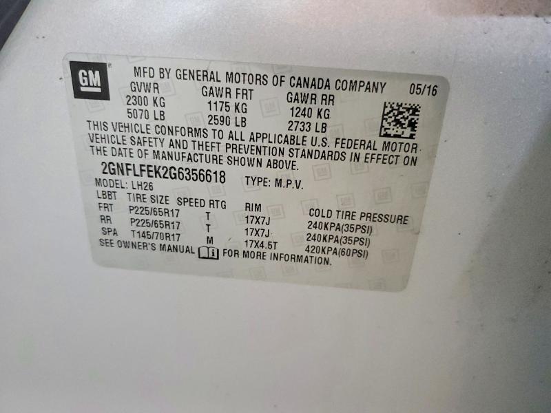 59158936 :رقم المزاد ، 2GNFLFEK2G6356618 vin ، 2016 Chevrolet Equinox مزاد بيع