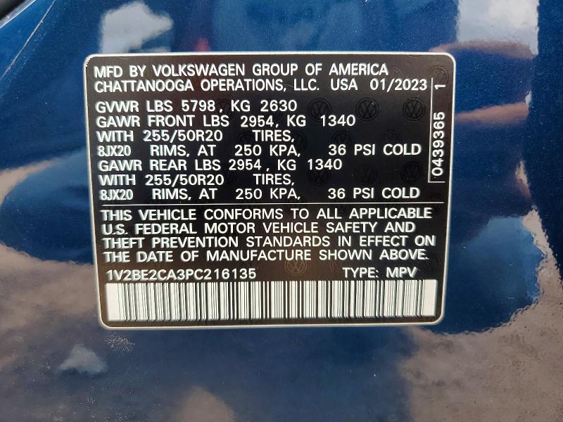 2023 Volkswagen Atlas Cross Sport მანქანა იყიდება აუქციონზე, vin: 1V2BE2CA3PC216135, აუქციონის ნომერი: 57568876