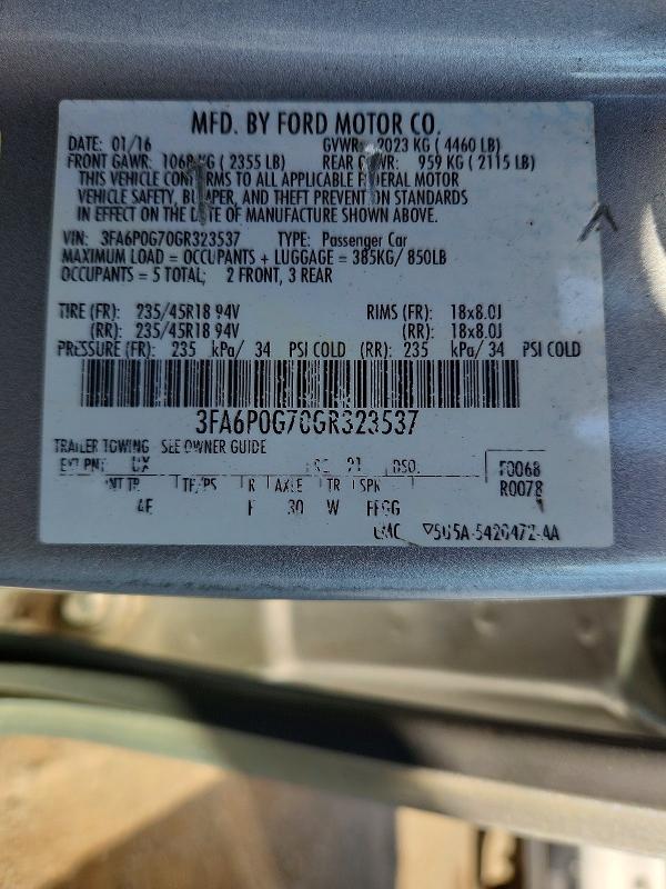 Продажа на аукционе авто 2016 Ford Fusion, vin: 3FA6P0G70GR323537, номер лота: 56112106