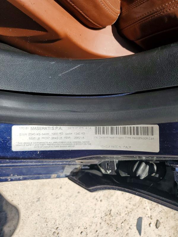 2014 Maserati Ghibli მანქანა იყიდება აუქციონზე, vin: ZAM57RTA4E1113263, აუქციონის ნომერი: 58437406