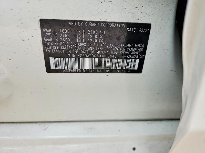 56498716 :رقم المزاد ، 4S3BWAD67M3016048 vin ، 2021 Subaru Legacy مزاد بيع
