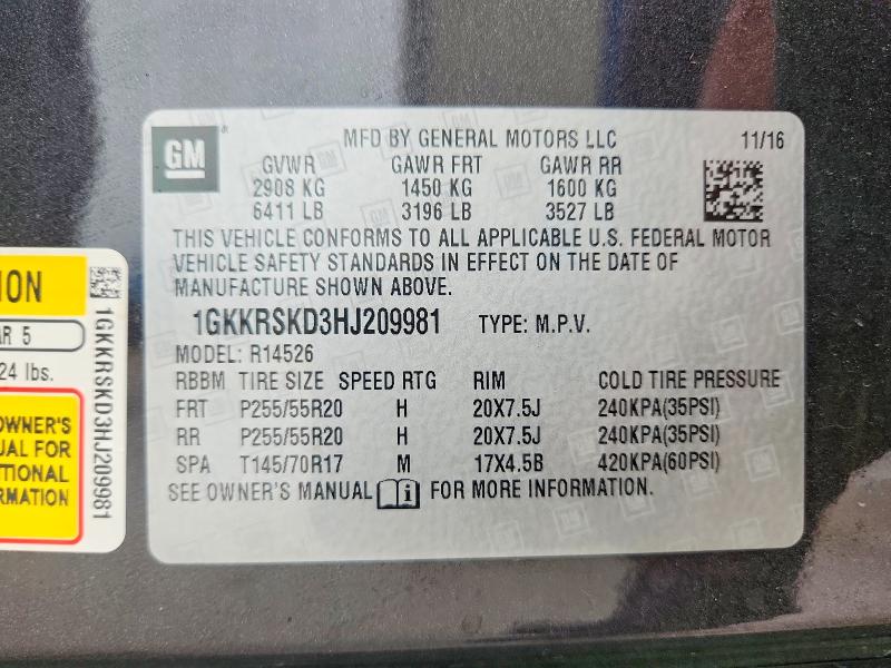 Aukcja sprzedaży 2017 Gmc Acadia Limited, vin: 1GKKRSKD3HJ209981, numer aukcji: 57680256