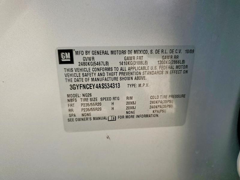 2010 Cadillac Srx მანქანა იყიდება აუქციონზე, vin: 3GYFNCEY4AS534313, აუქციონის ნომერი: 58892476