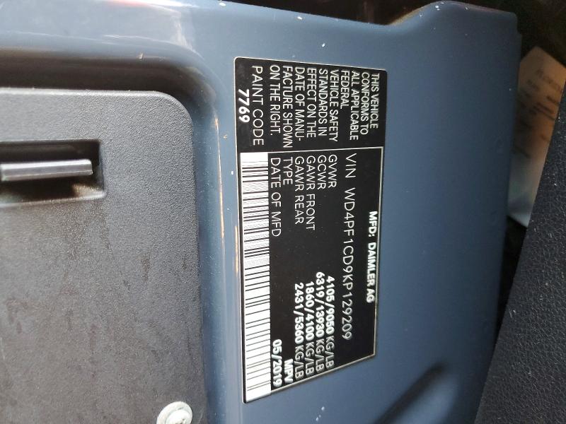 56732936 :رقم المزاد ، WD4PF1CD9KP129209 vin ، 2019 Mercedes Benz Sprinter مزاد بيع