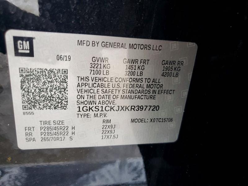57190166 :رقم المزاد ، 1GKS1CKJXKR397720 vin ، 2019 Gmc Yukon مزاد بيع