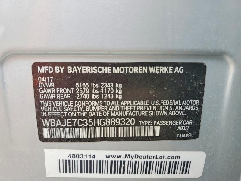 2017 Bmw 540 მანქანა იყიდება აუქციონზე, vin: WBAJE7C35HG889320, აუქციონის ნომერი: 55676876