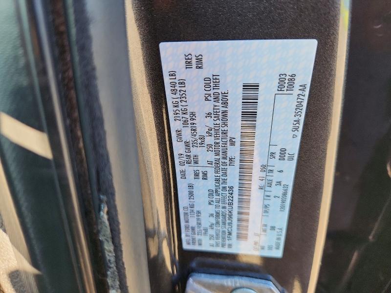 Продаж на аукціоні авто 2019 Ford Escape, vin: 1FMCU9J96KUB22436, номер лоту: 56772836