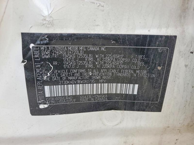 Продажа на аукционе авто 2011 Toyota Rav4, vin: 2T3DK4DV1BW060795, номер лота: 55907696