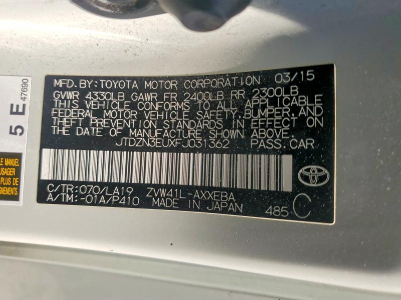Aukcja sprzedaży 2015 Toyota Prius V, vin: JTDZN3EUXFJ031362, numer aukcji: 56691996