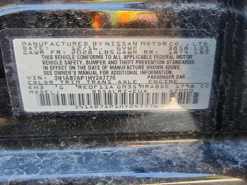 2017 Nissan Sentra მანქანა იყიდება აუქციონზე, vin: 3N1AB7AP1HY247776, აუქციონის ნომერი: 55841176