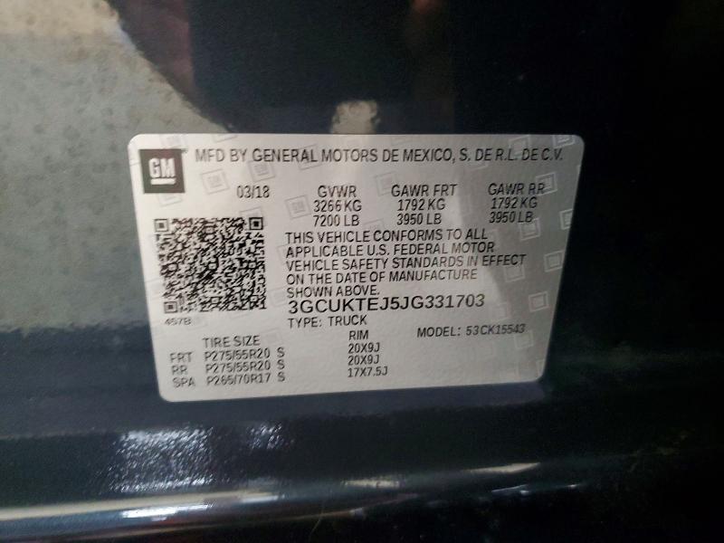 Продаж на аукціоні авто 2018 Chevrolet Silverado, vin: 3GCUKTEJ5JG331703, номер лоту: 55694326