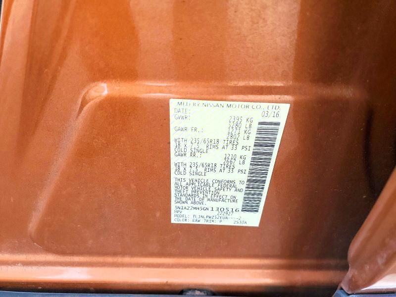 Auction sale of the 2016 Nissan Murano, vin: 5N1AZ2MH5GN130516, lot number: 56787986