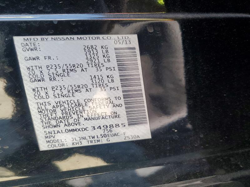 57381306 :رقم المزاد ، 5N1AL0MMXDC349885 vin ، 2013 Infiniti Jx35 مزاد بيع