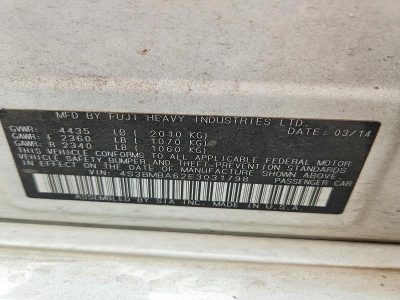 56893046 :رقم المزاد ، 4S3BMBA62E3031798 vin ، 2014 Subaru Legacy مزاد بيع
