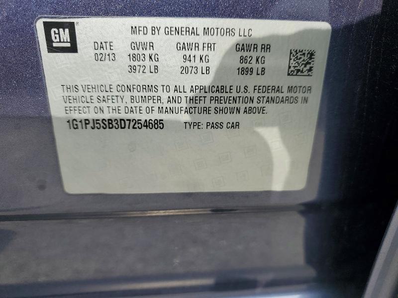 56113806 :رقم المزاد ، 1G1PJ5SB3D7254685 vin ، 2013 Chevrolet Cruze مزاد بيع