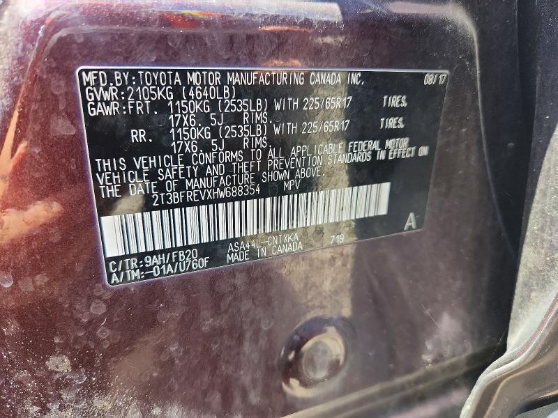Auction sale of the 2017 Toyota Rav4, vin: 2T3BFREVXHW688354, lot number: 57398826