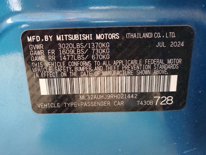 2024 Mitsubishi Mirage მანქანა იყიდება აუქციონზე, vin: ML32AUHJ9RH021442, აუქციონის ნომერი: 55083806