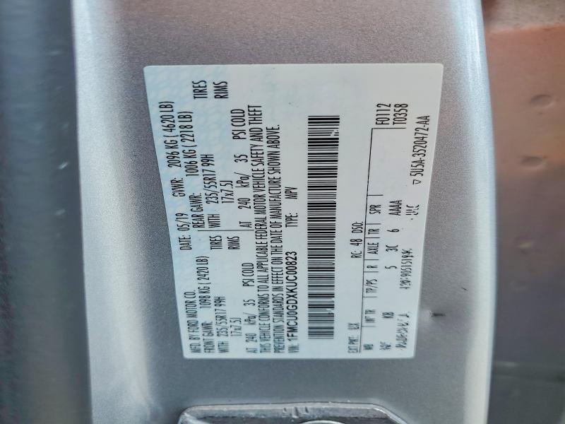 2019 Ford Escape მანქანა იყიდება აუქციონზე, vin: 1FMCU0GDXKUC00823, აუქციონის ნომერი: 57204766