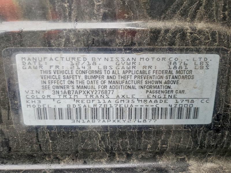Продаж на аукціоні авто 2019 Nissan Sentra, vin: 3N1AB7APXKY276877, номер лоту: 57947856