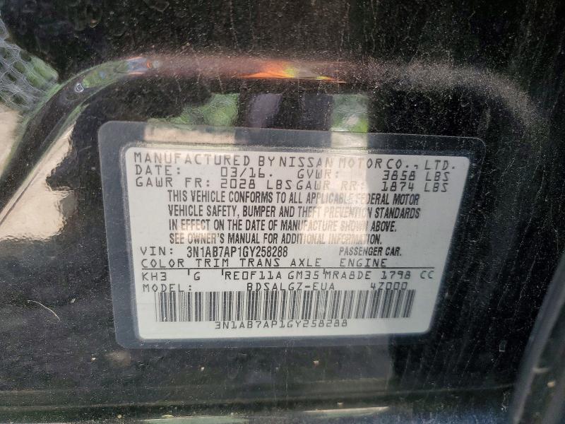 Aukcja sprzedaży 2016 Nissan Sentra, vin: 3N1AB7AP1GY258288, numer aukcji: 57830036