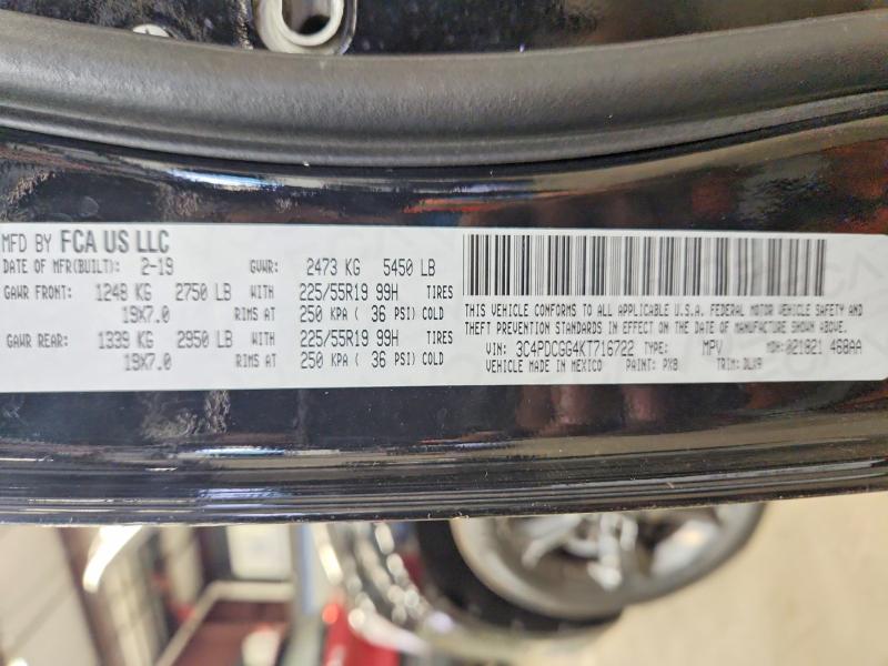 2019 Dodge Journey მანქანა იყიდება აუქციონზე, vin: 3C4PDCGG4KT716722, აუქციონის ნომერი: 57782626