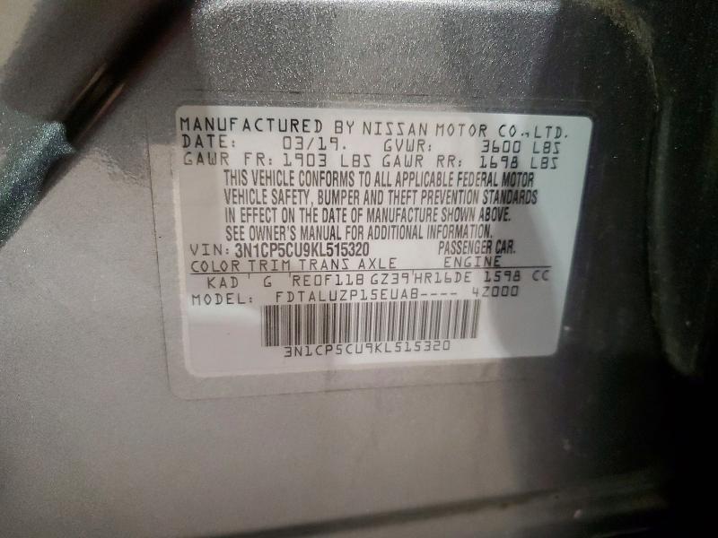 56415316 :رقم المزاد ، 3N1CP5CU9KL515320 vin ، 2019 Nissan Kicks مزاد بيع