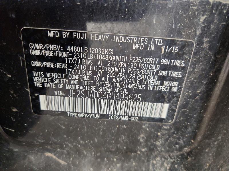 Продаж на аукціоні авто 2016 Subaru Forester, vin: JF2SJADC4GH499625, номер лоту: 58006026